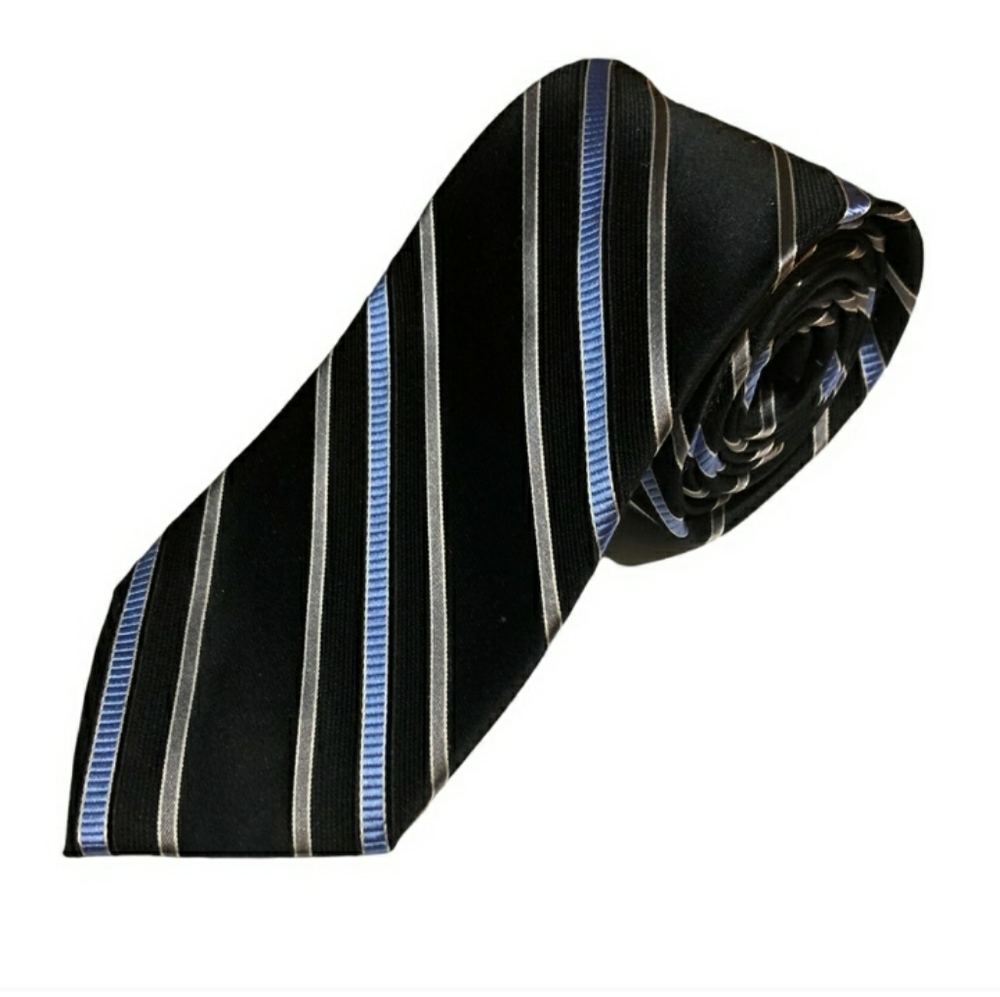 MICHAEL MICHAEL KORS Black Striped Silk Tie EUC!